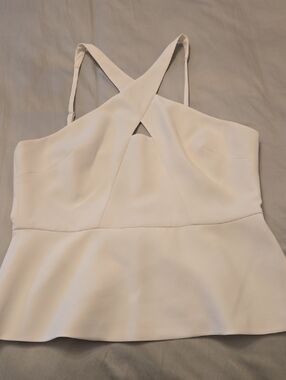 BCBGMaxAzaria White Cross Front Peplum Top